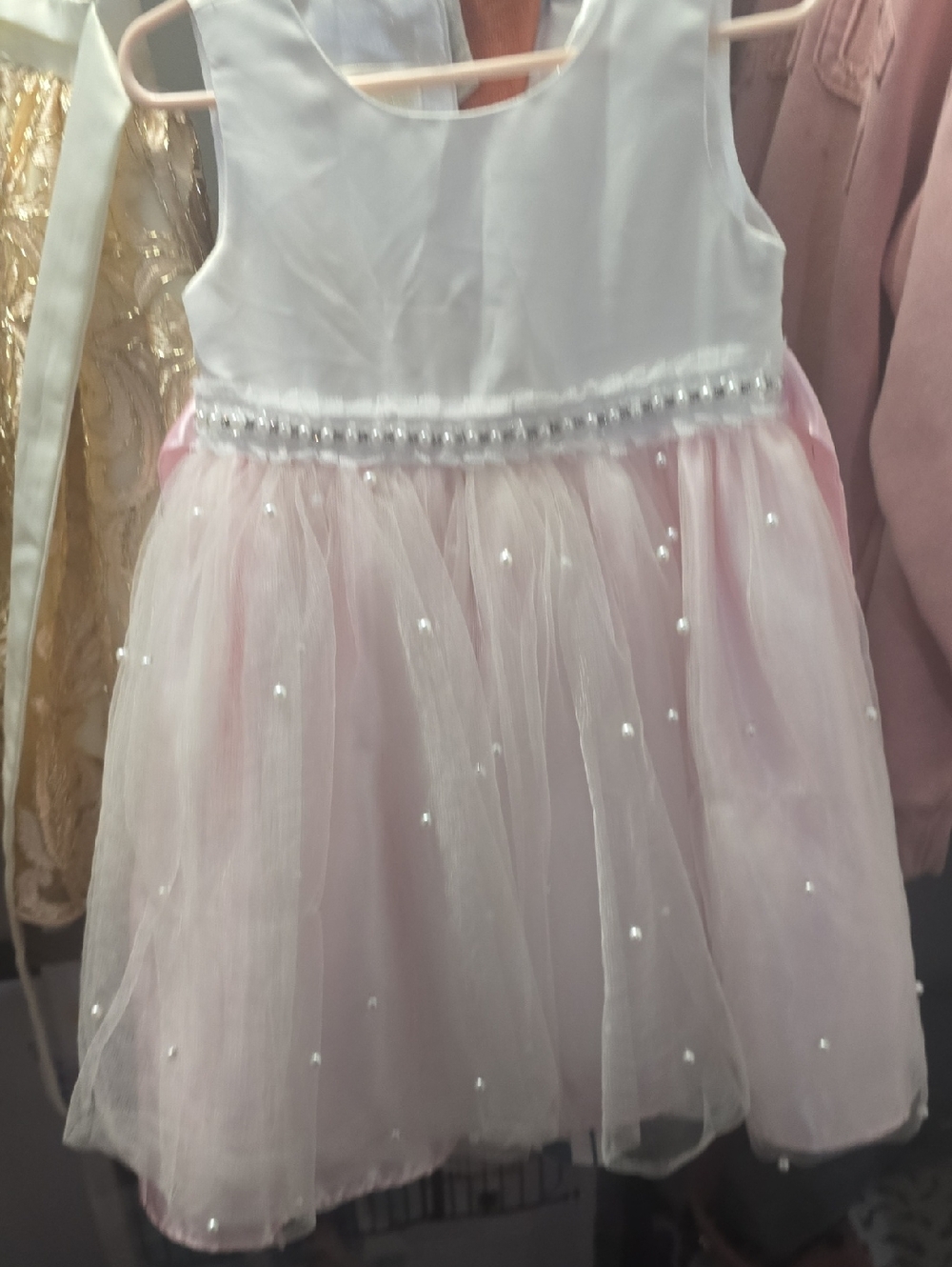 American Princess White and Pink Pearl Tulle Dress